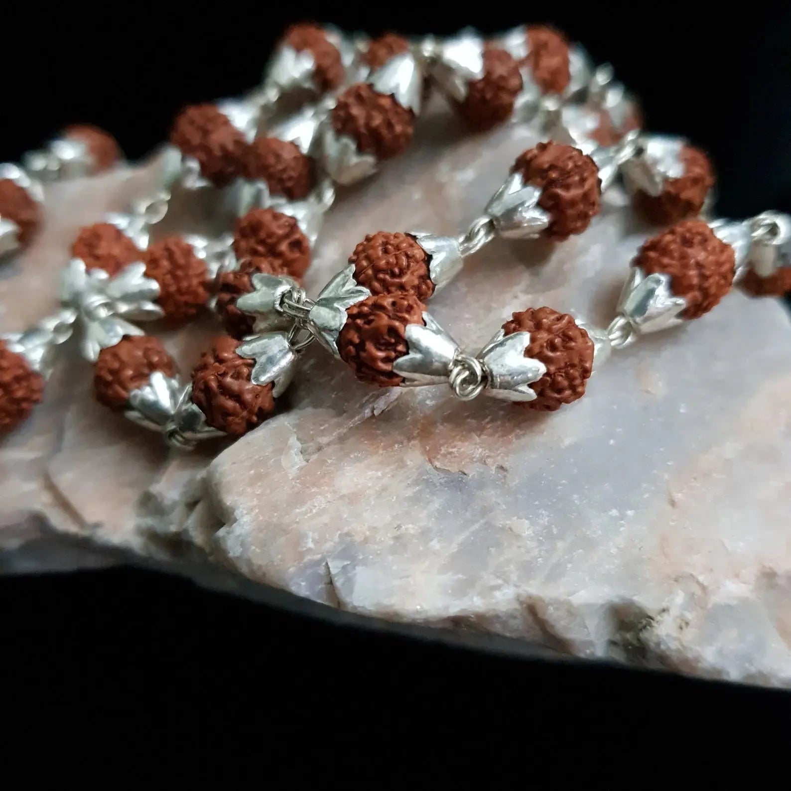 5 Mukhi Silver Wired Rudraksha Mala - Rudracharms