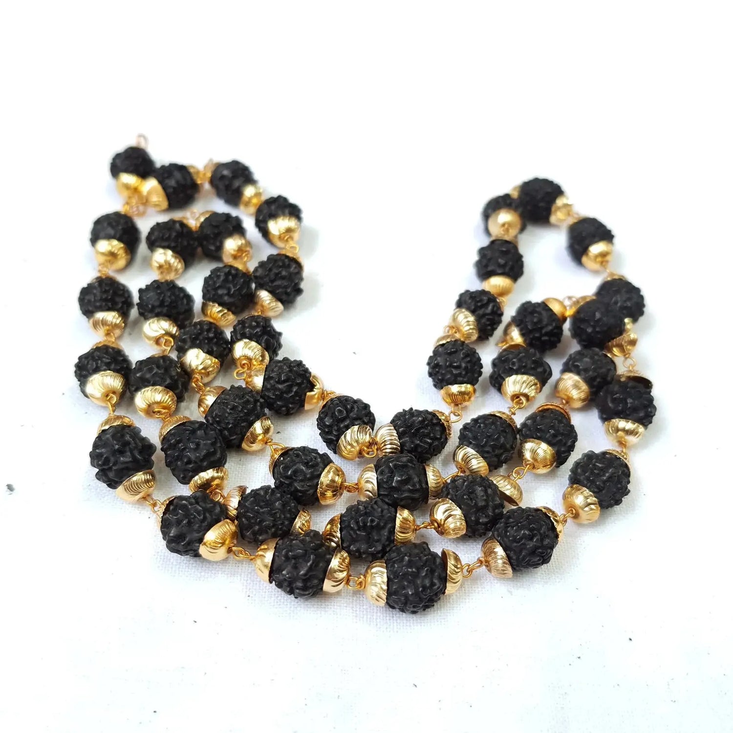 Panch Mukhi Rudraksha Mala 9mm Round Rudraksha mala 5 Mukhi Rudraksha Beads mala in Golden Cap for Prayer Jap Mala & Meditation - Rudracharms