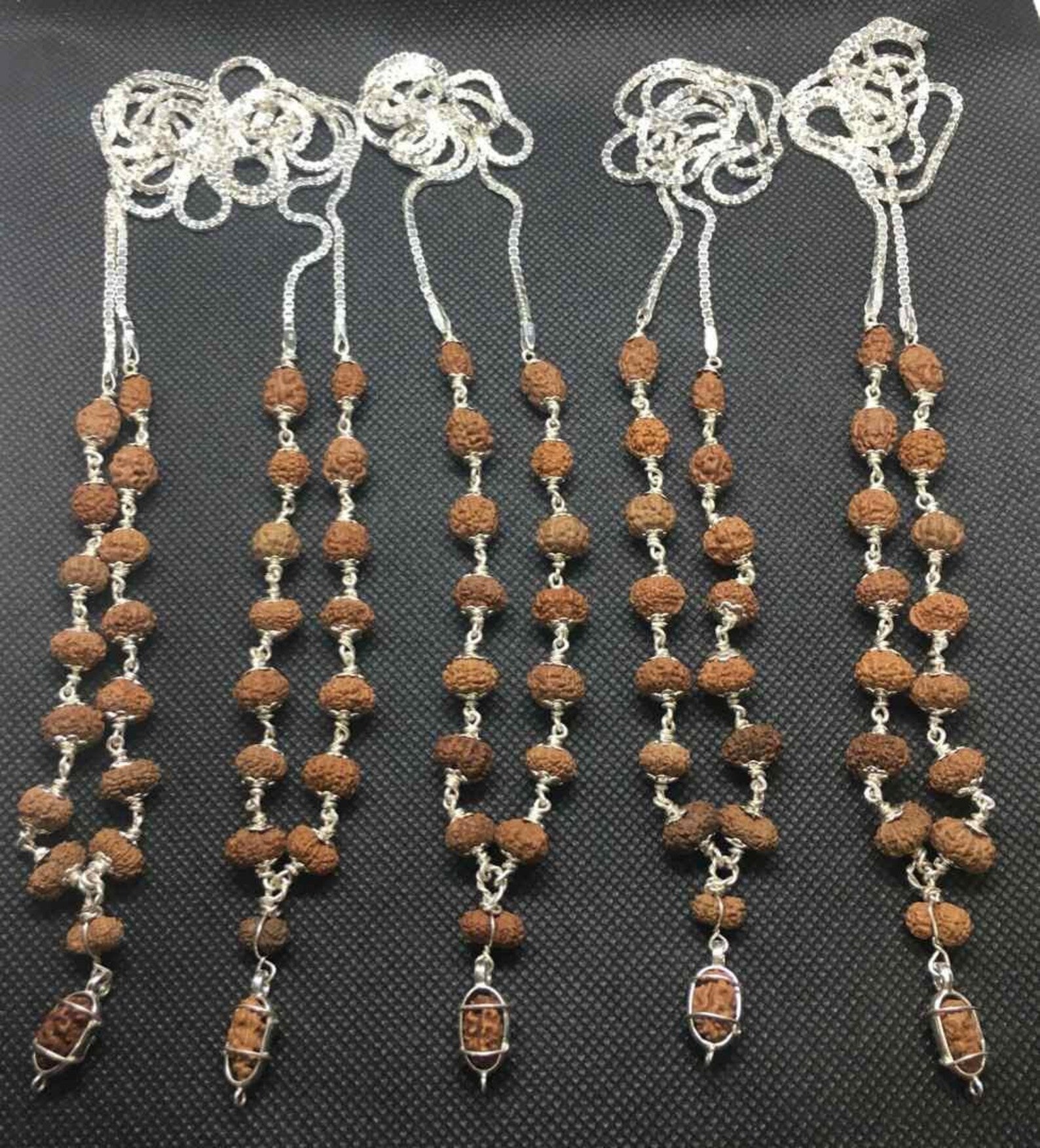 Siddha Mala Rudraksha In Silver (1-14 Mukhi, Ganesh, Gaurishankar) Indonesian Origin Small Size Beads Lab Certified - Rudra Charms